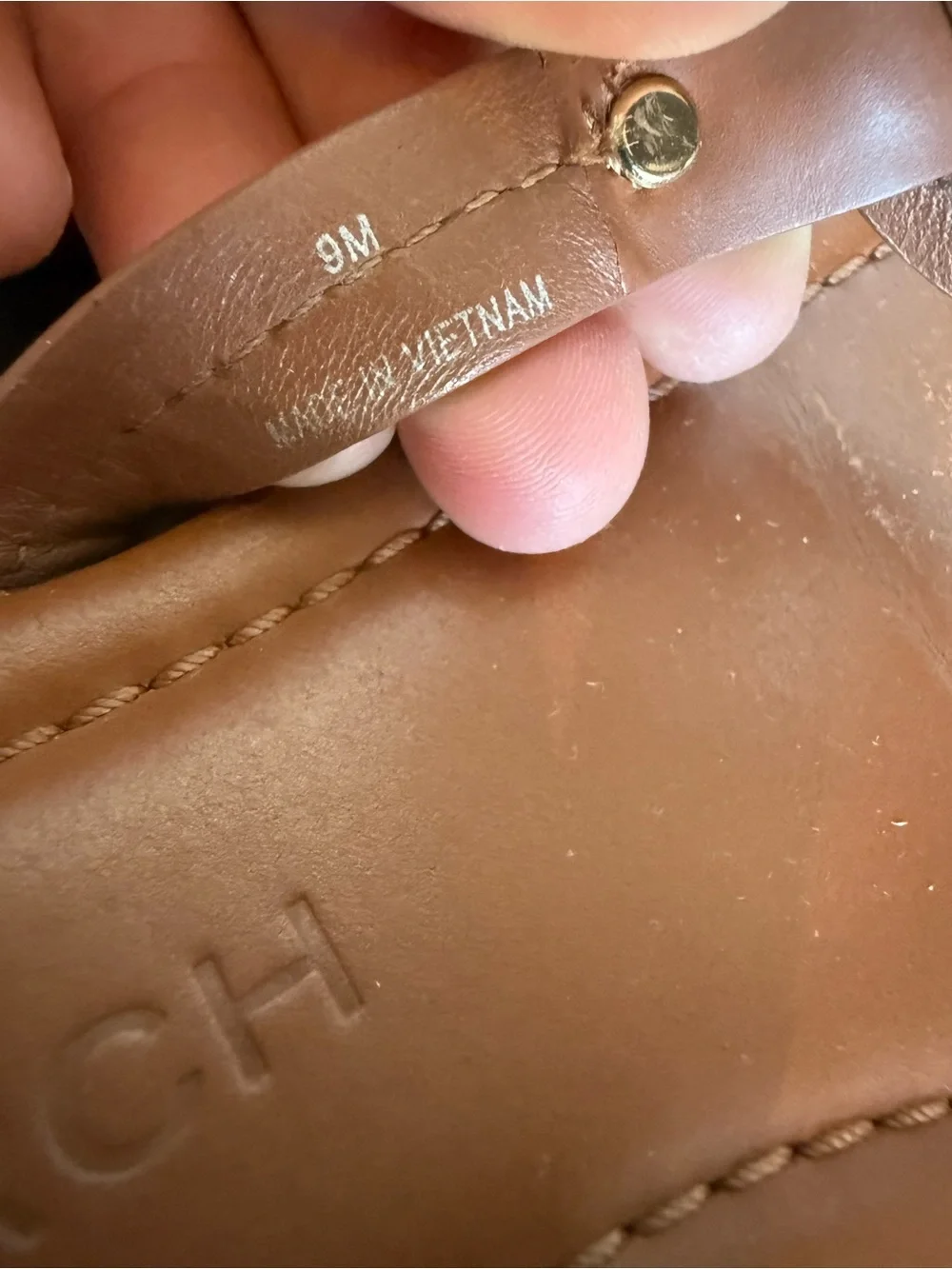 Tory Burch Miller Leather Logo Thong Sandals Brown Cognac Size 9M